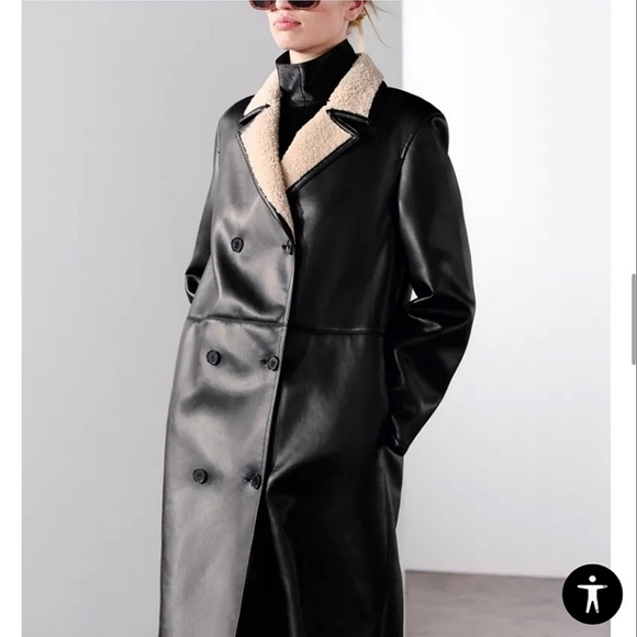 ZARA FAUX LEATHER DOUBLE FACED LONG COAT ✨️✨️✨️ - Picture 3 of 8